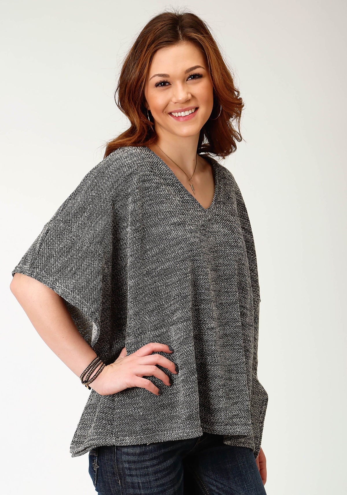 Womens Gray Knit Poncho