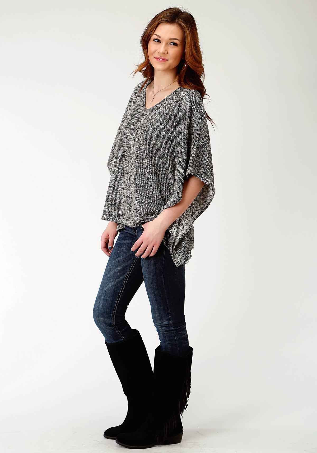 Womens Gray Knit Poncho