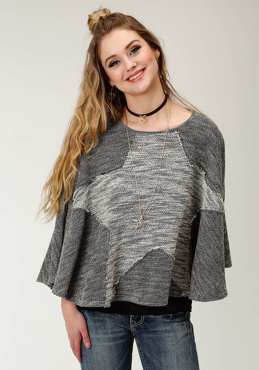 Womens Grey Solid Knit Sweater Poncho