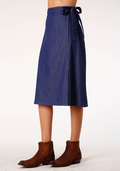 Womens Indigo Denim Wrap Skirt