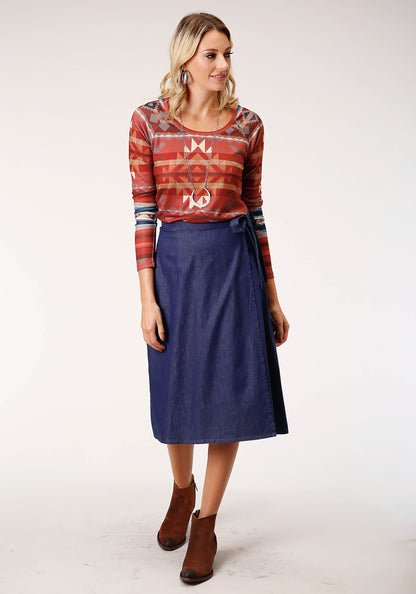 Womens Indigo Denim Wrap Skirt