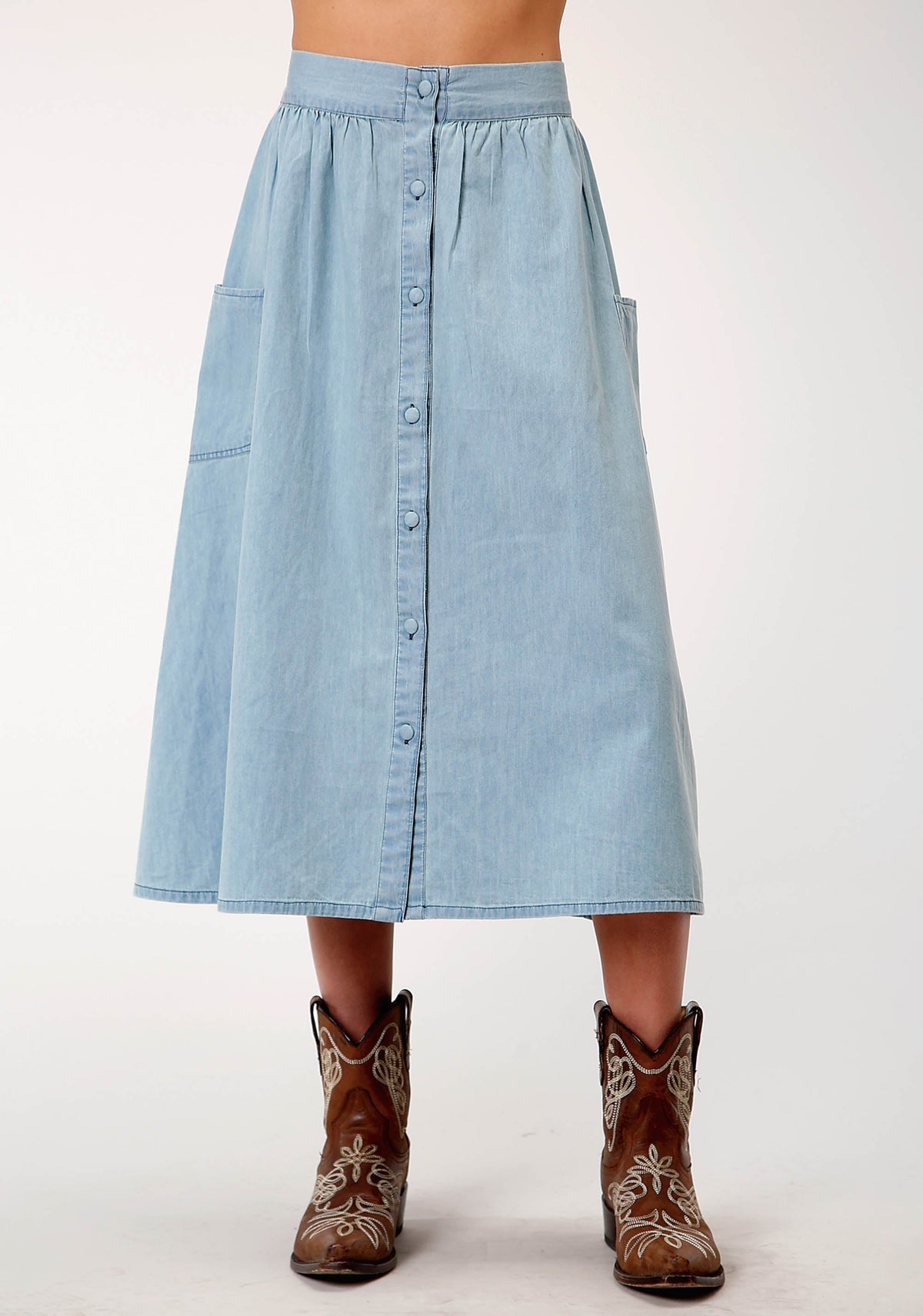 Womens Light Blue Denim Long Denim Skirt
