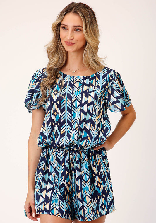 Womens Modern Aztec Print Short Sleeve Romper
