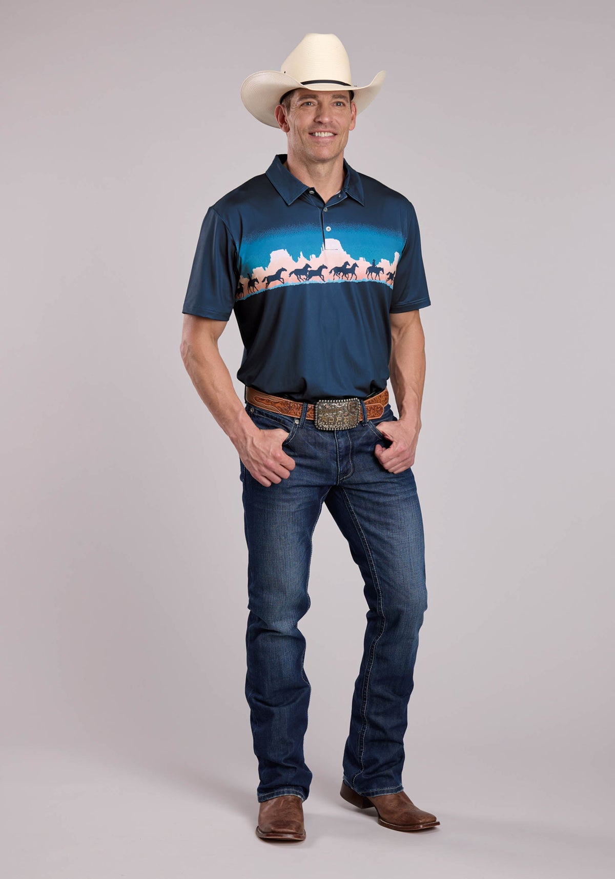 Mens Roper Mesa Border Print Short Sleeve Shirt