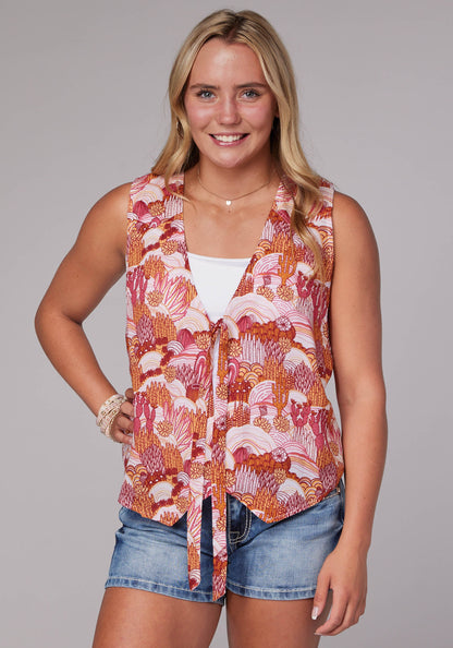 Womens Groovy Cacti Print Rayon Vest Pullover Vest
