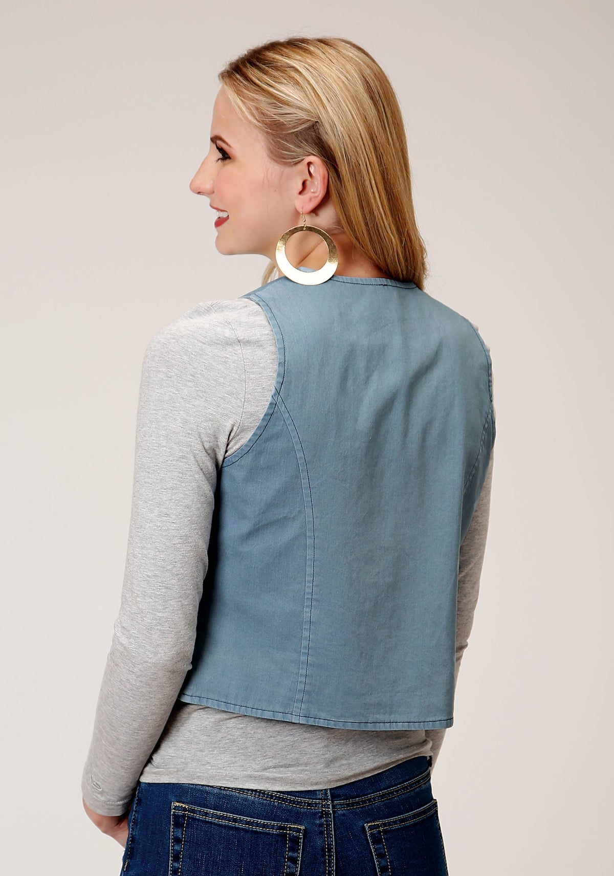 Womens Light Blue Cotton Denim Vest