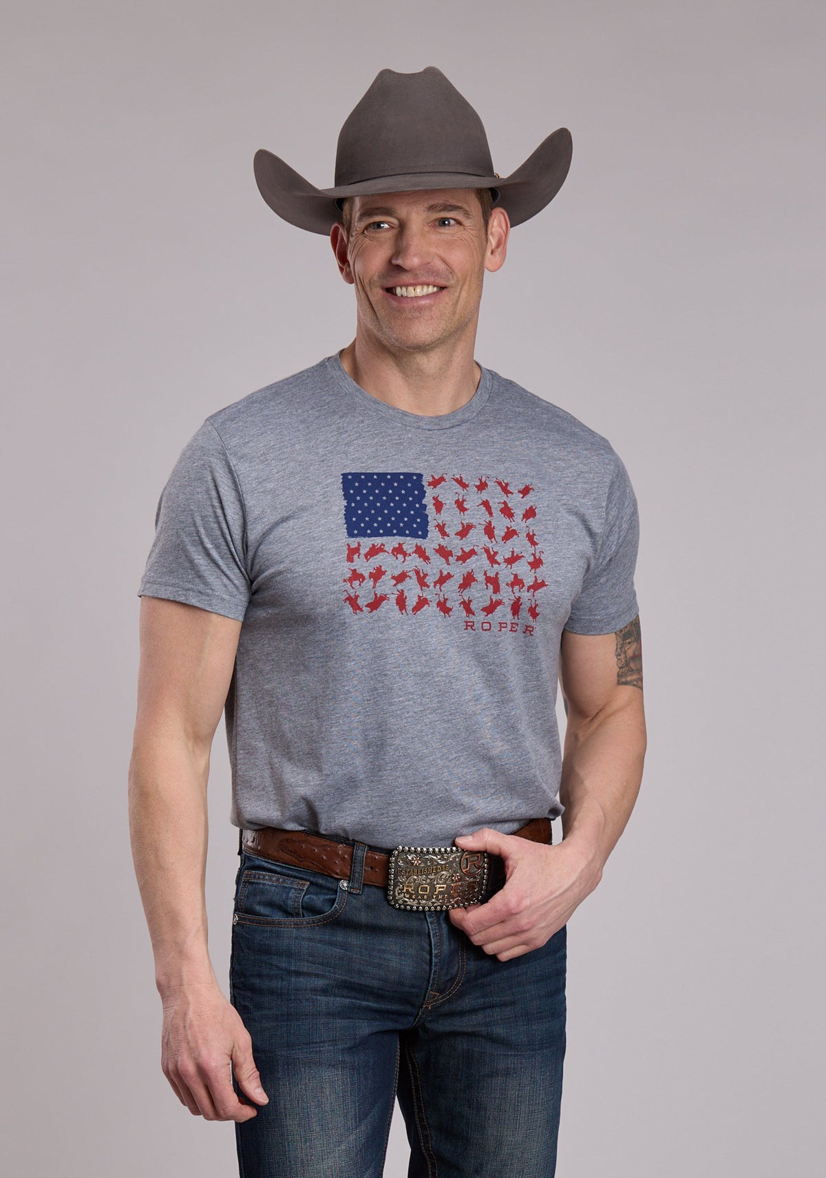 Unisex Roper American Flag Bronc Rider Western Shirt