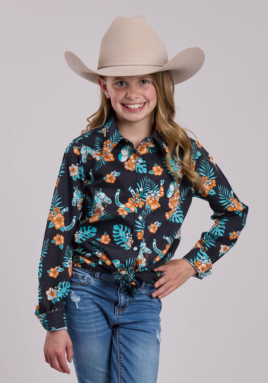 Girls Roper Hawaiian Print Long Sleeve Shirt