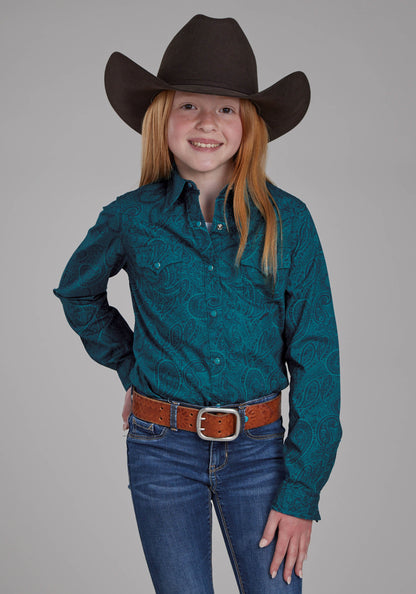Girls Tonal Paisley Long Sleeve Snap Western Shirt