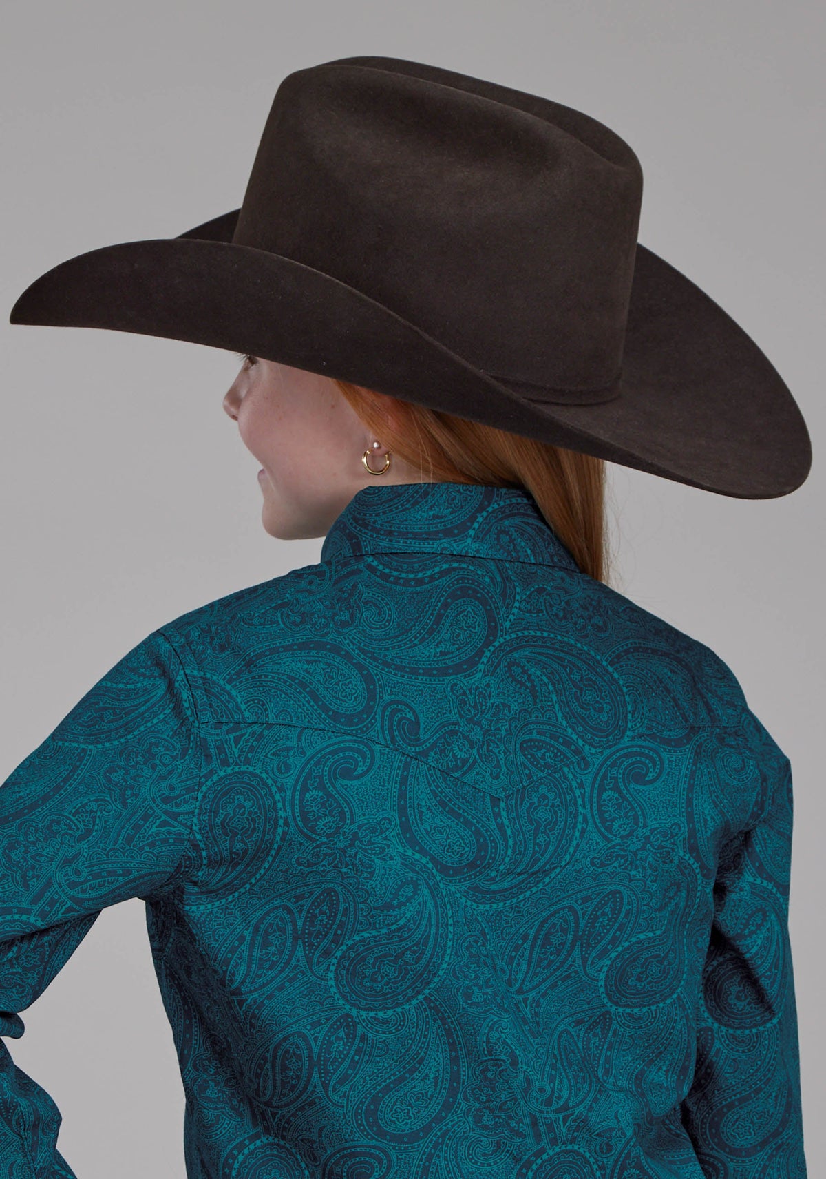 Girls Tonal Paisley Long Sleeve Snap Western Shirt