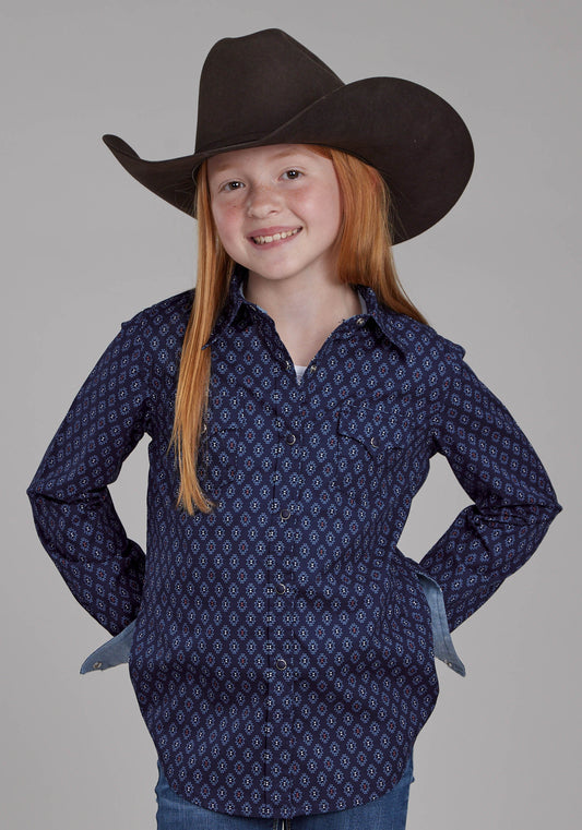 Girls Aztecs Print Long Sleeve Snap Western Shirt