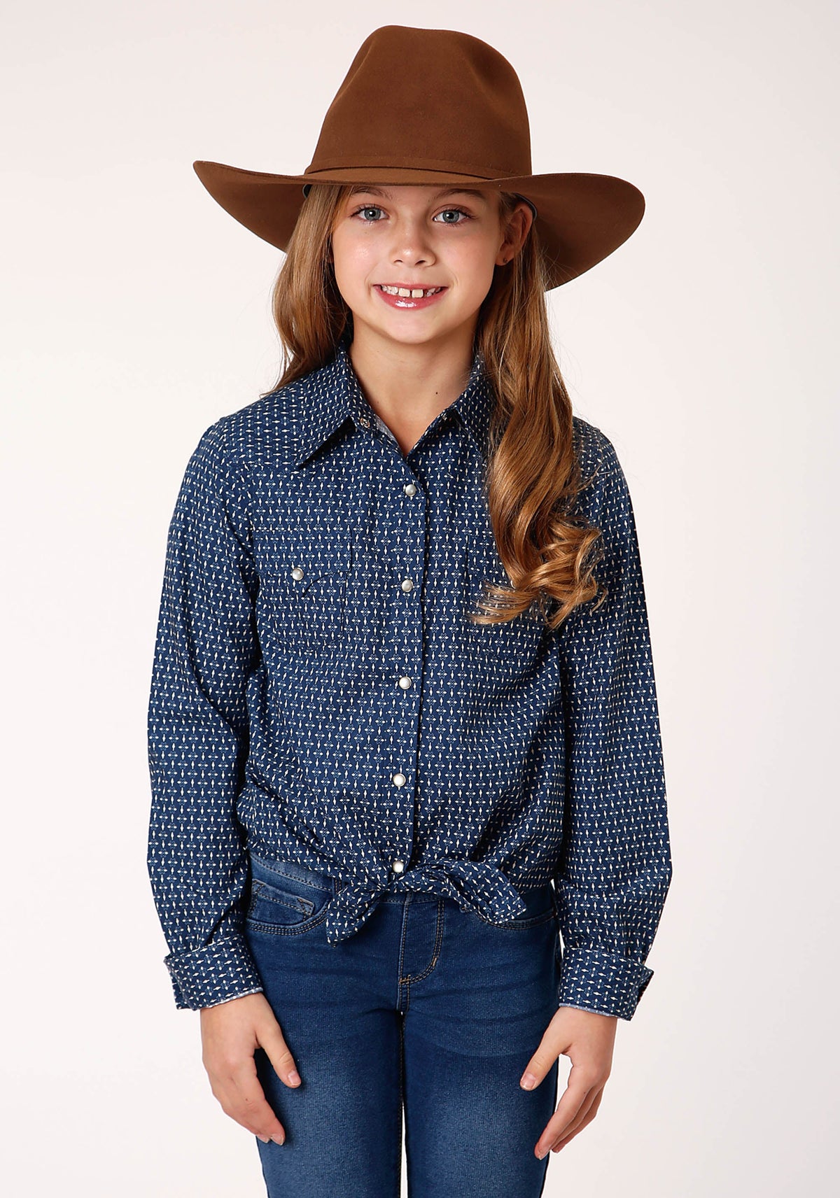 Girls Long Sleeve Snap North South Arrows Western Shirt