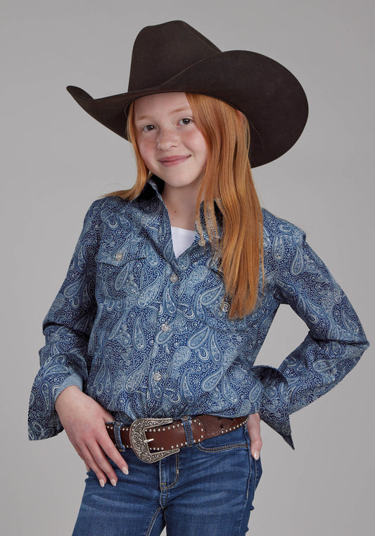 Girls River Paisley Long Sleeve Button Western Shirt