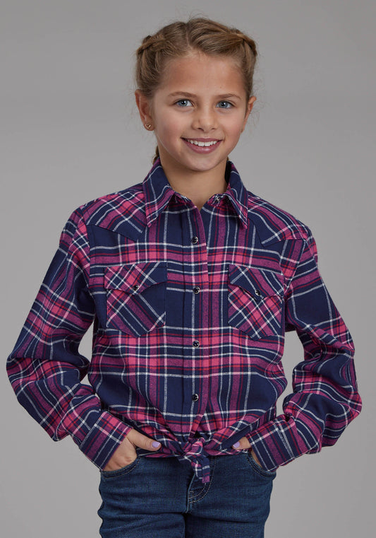 Girls Unlined Flannel Shirt Long Sleeve Snap Western Shirt