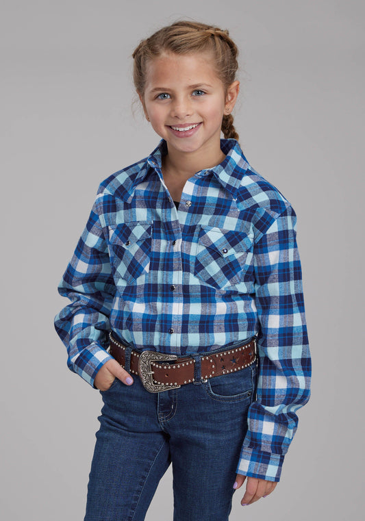 Girls Unlined Flannel Shirt Long Sleeve Snap Western Shirt