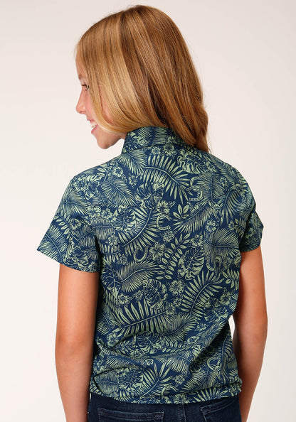 Girls Short Sleeve Snap Lucky Tropical Print Western Shirt