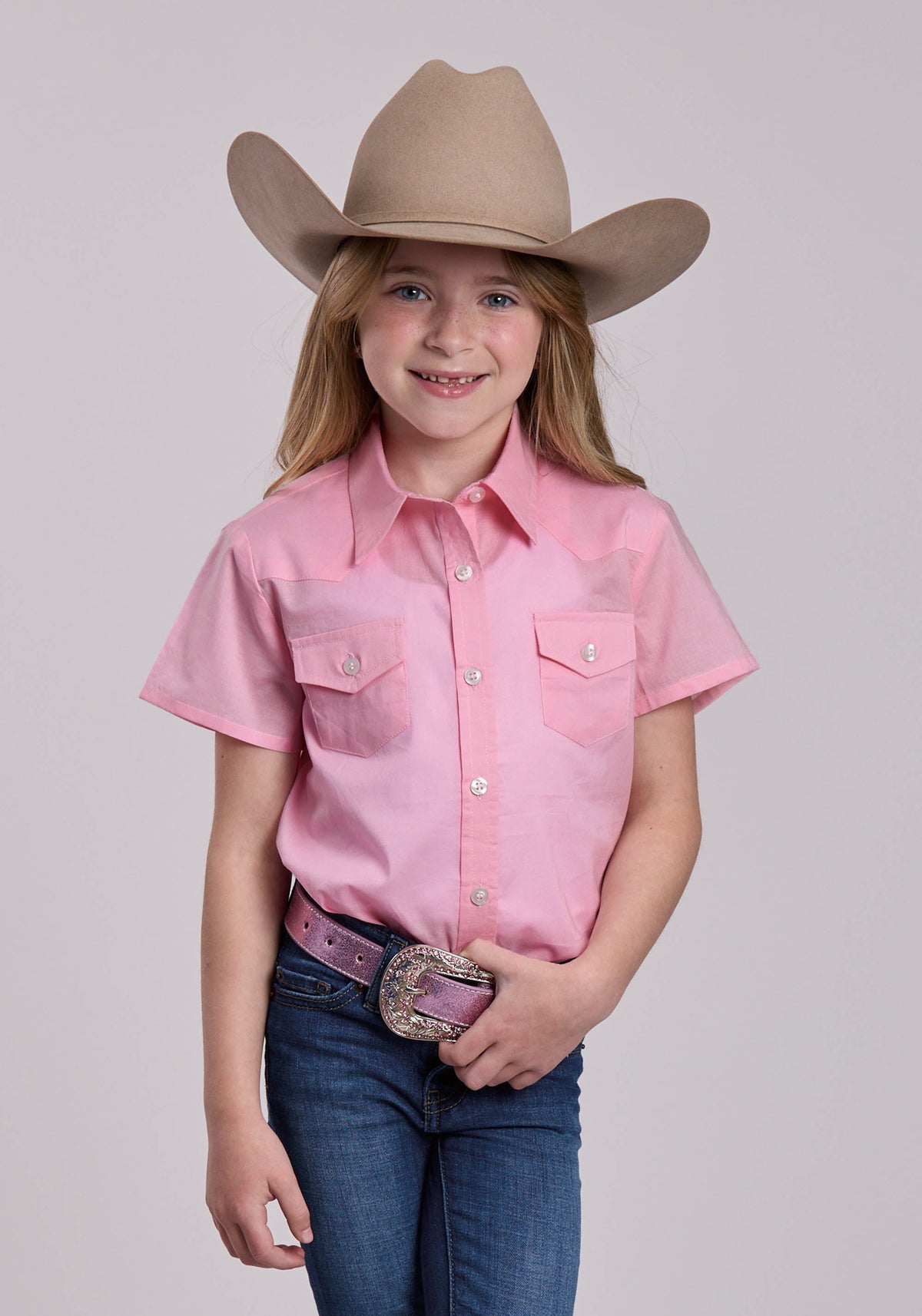 Girls Roper Solid Cotton Western Blouse