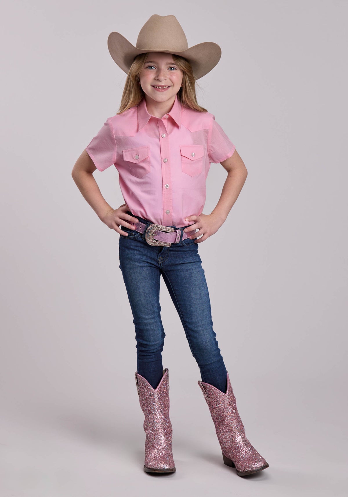 Girls Roper Solid Cotton Western Blouse