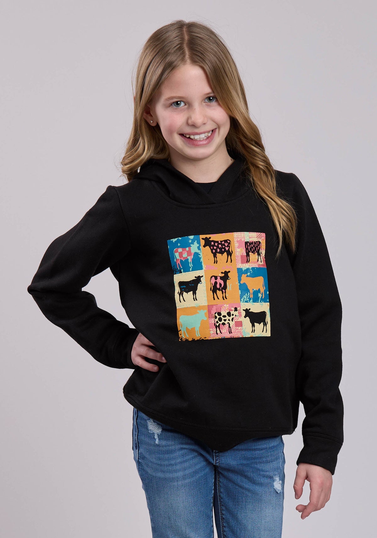 Girls Long Sleeve Pullover Cotton Fleece Hooded Sweatshirt Western Shirt