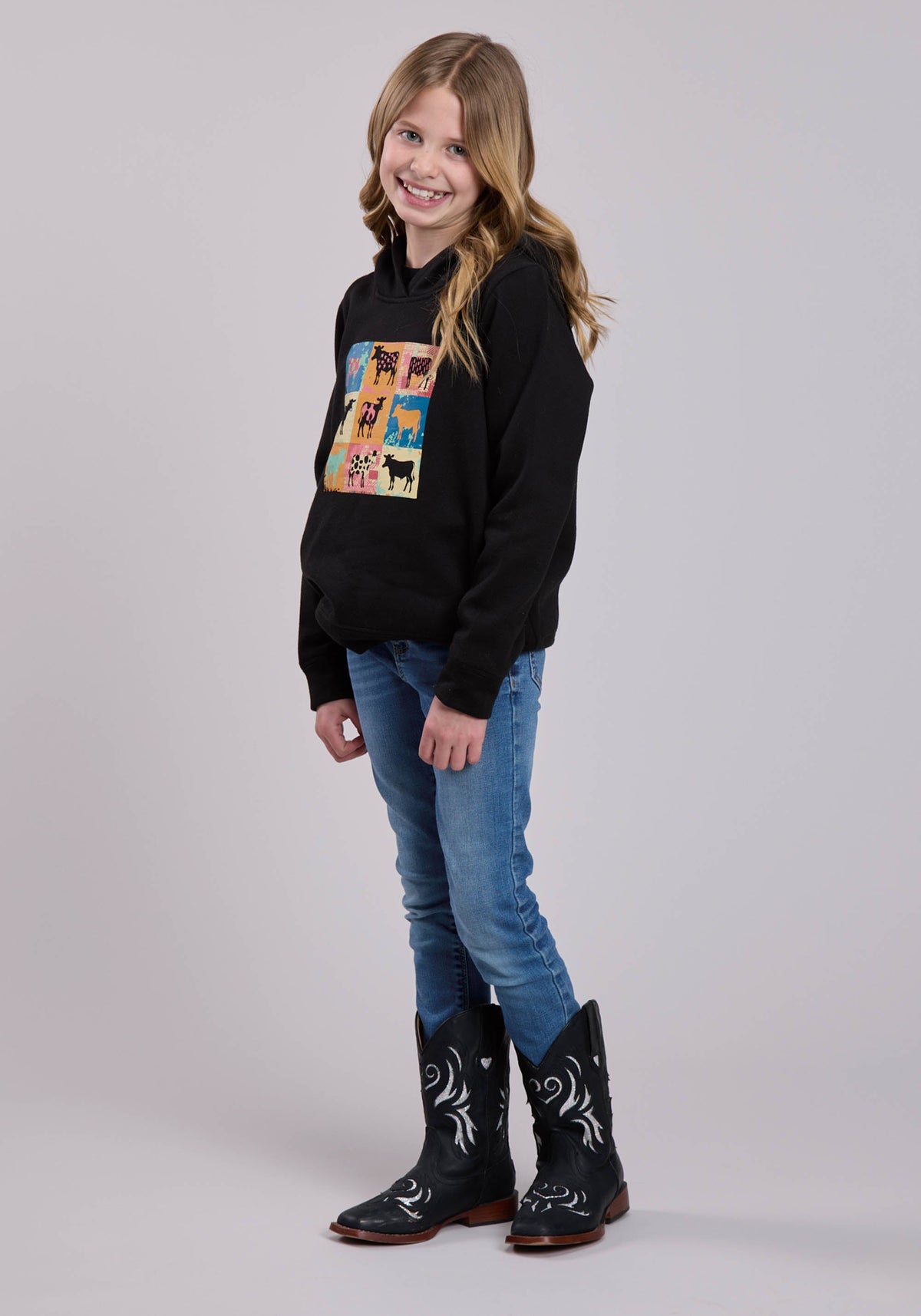 Girls Long Sleeve Pullover Cotton Fleece Hooded Sweatshirt Western Shirt