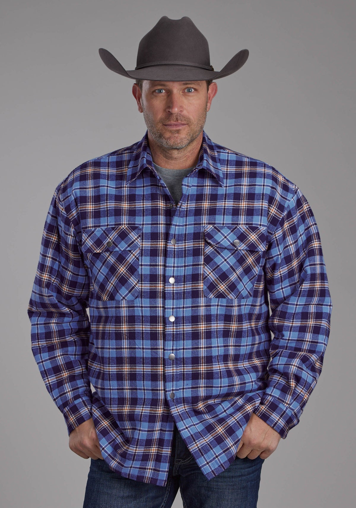 Mens Sherpa Lined Flannel Shirt Snap Jacket