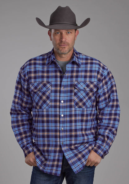 Mens Sherpa Lined Flannel Shirt Snap Jacket