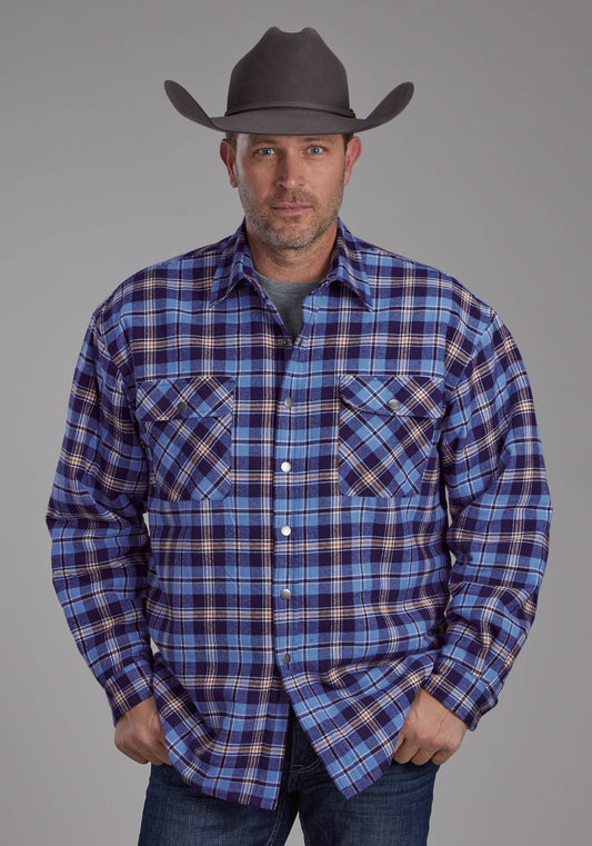 Mens Sherpa Lined Flannel Shirt Snap Jacket