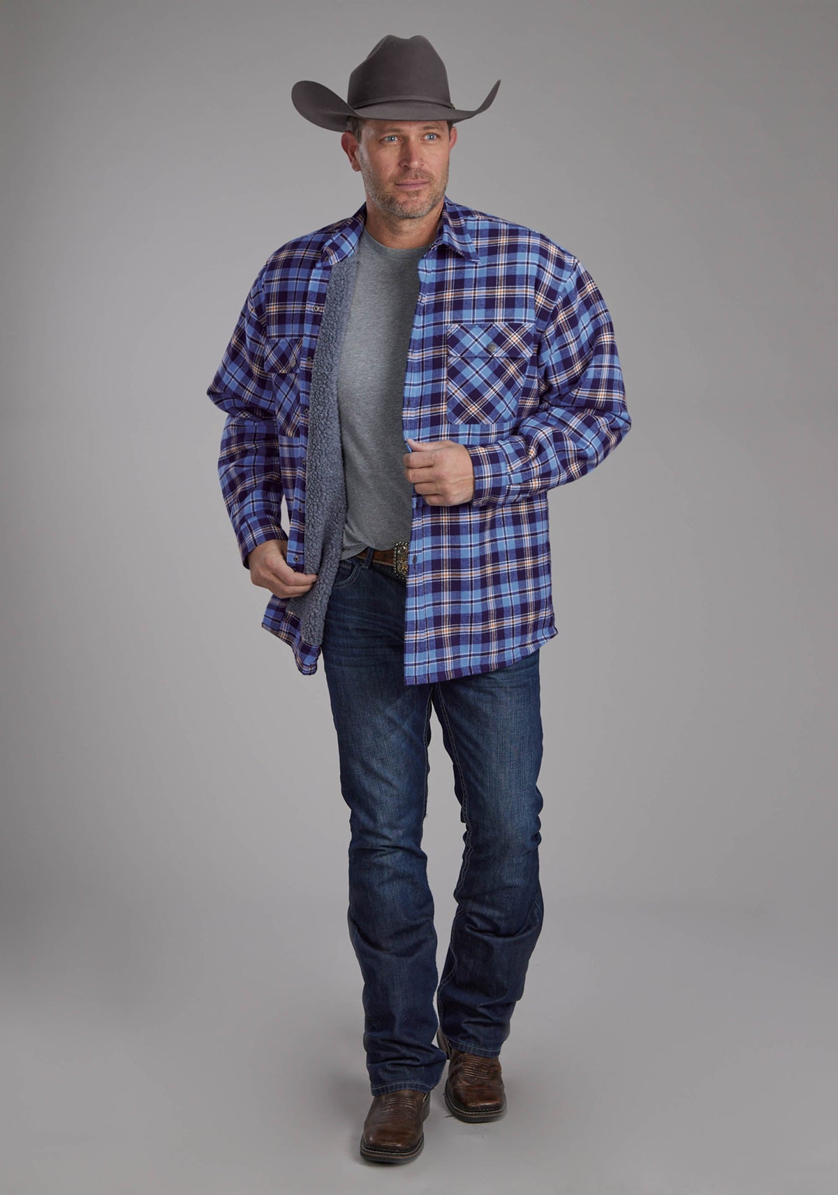 Mens Sherpa Lined Flannel Shirt Snap Jacket