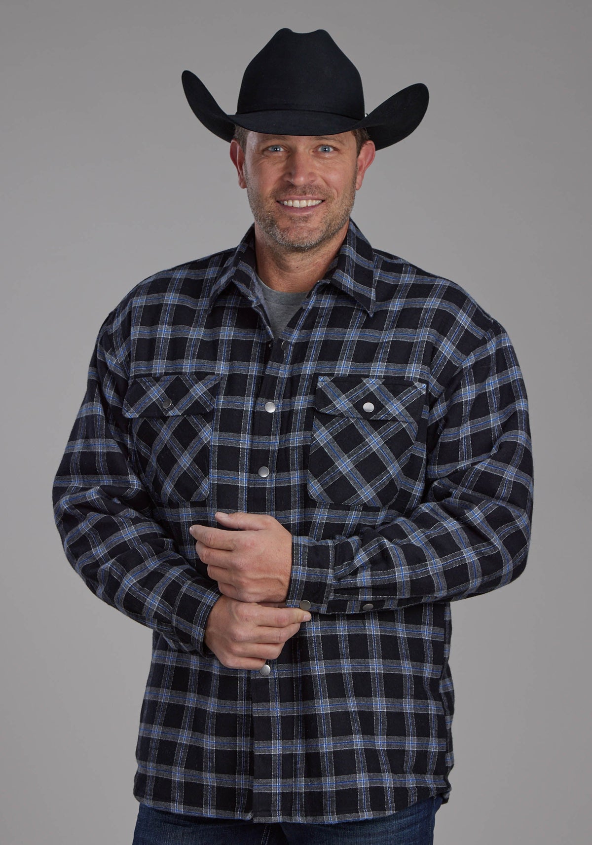Mens Sherpa Lined Flannel Shirt Snap Jacket