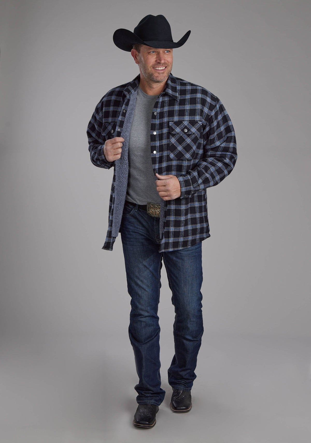 Mens Sherpa Lined Flannel Shirt Snap Jacket