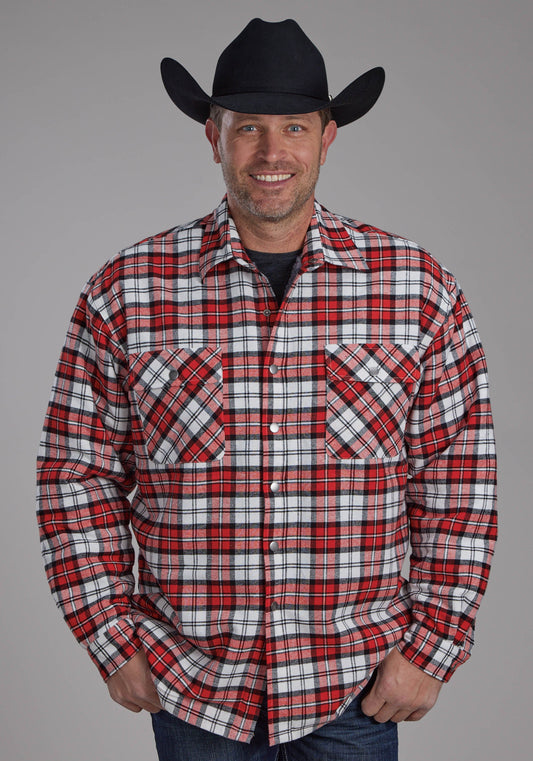 Mens Sherpa Lined Flannel Shirt Snap Jacket