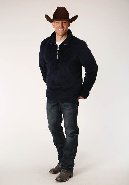 Mens Solid Blue Polar Fleece Pullover