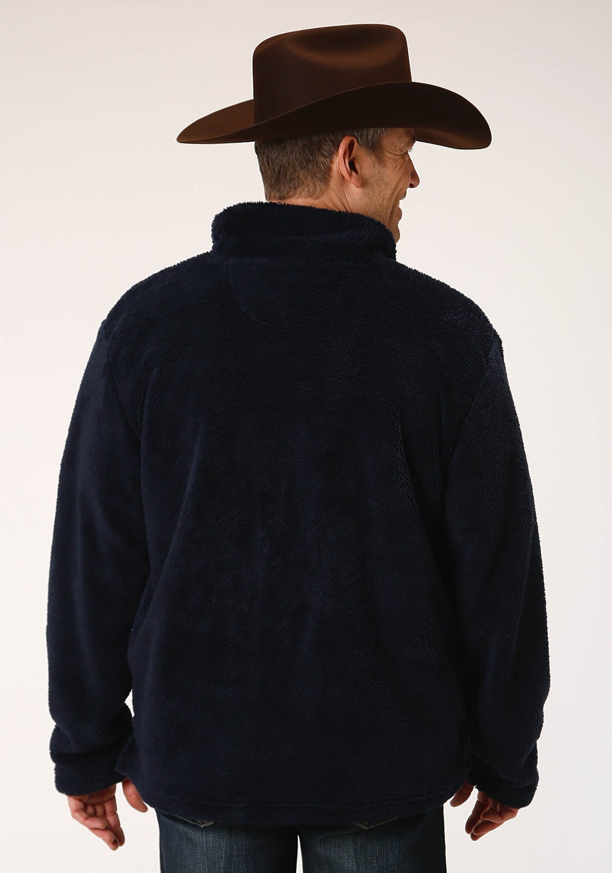 Mens Solid Blue Polar Fleece Pullover
