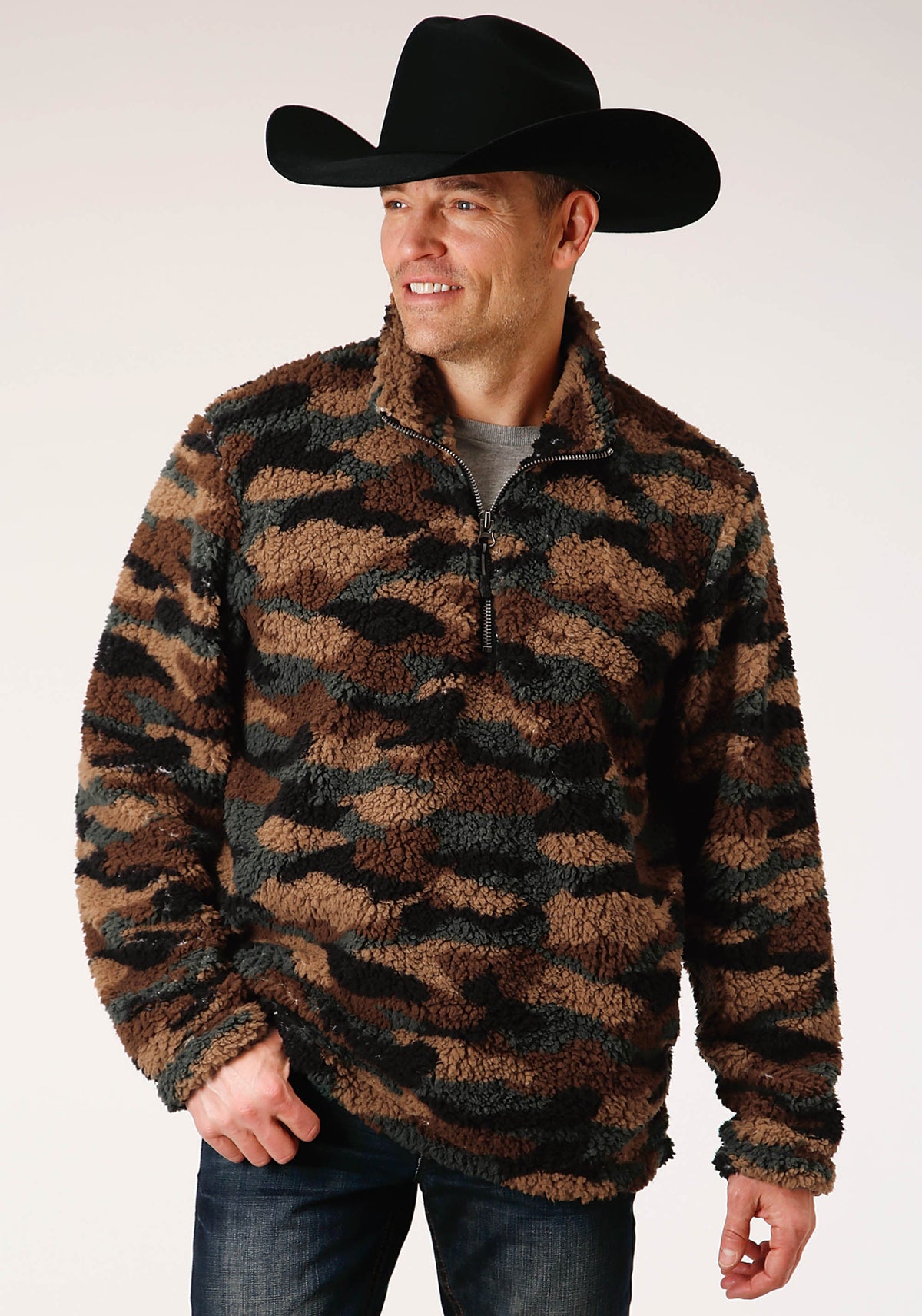 Mens Camo Print Polar Fleece Pullover