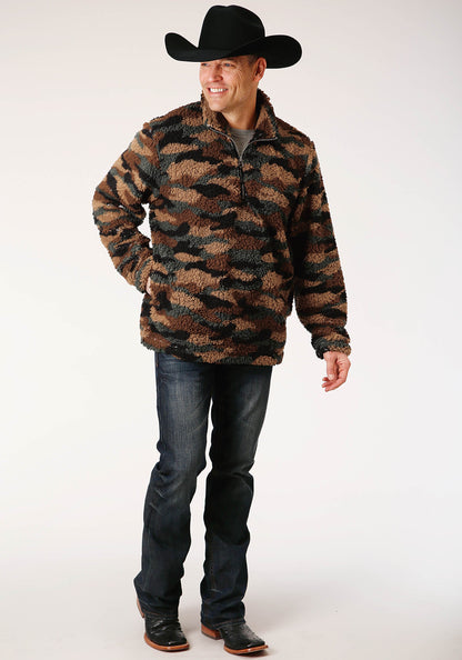 Mens Camo Print Polar Fleece Pullover