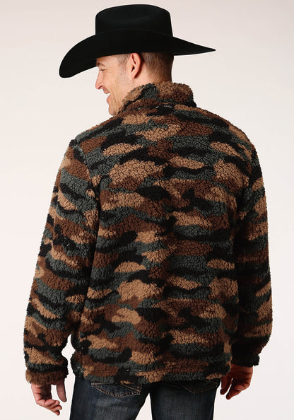 Mens Camo Print Polar Fleece Pullover