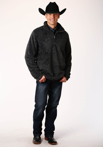 Mens Gray Melange Fleece  3/4 Zip Pullover