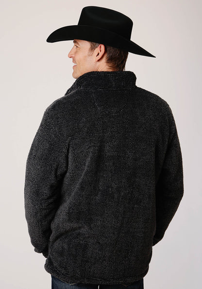 Mens Gray Melange Fleece  3/4 Zip Pullover