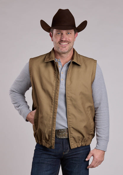 Mens Vest Zipper Canvas Zip Front Western Vest