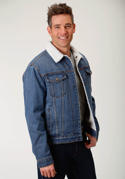 Mens Blue With Sherpa Lining Denim Jacket
