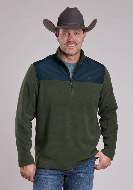 Mens Jacket Zipper Solid Olive Micro Fleece Western Jacket