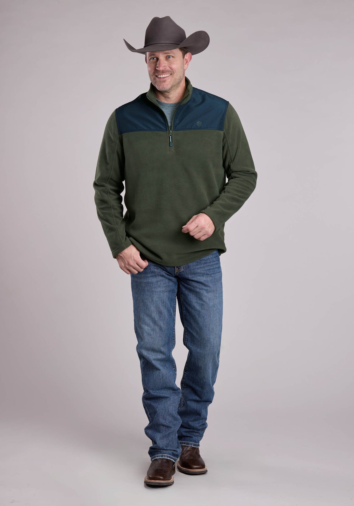 Mens Jacket Zipper Solid Olive Micro Fleece Western Jacket
