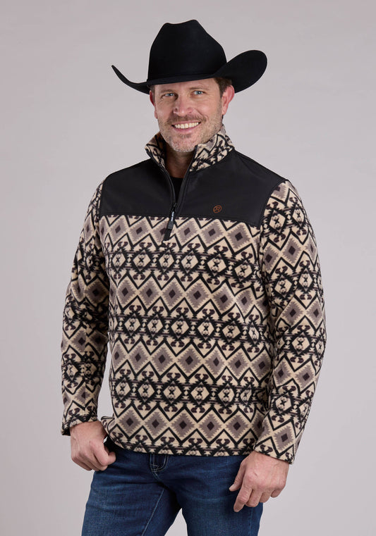 Mens Jacket Zipper Br Black Aztec Print Micro Fleece Western Jacket