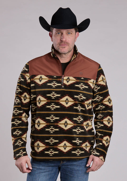 Mens Jacket Zipper Black Go Rt Aztec Print Micro Fleece Western Jacket