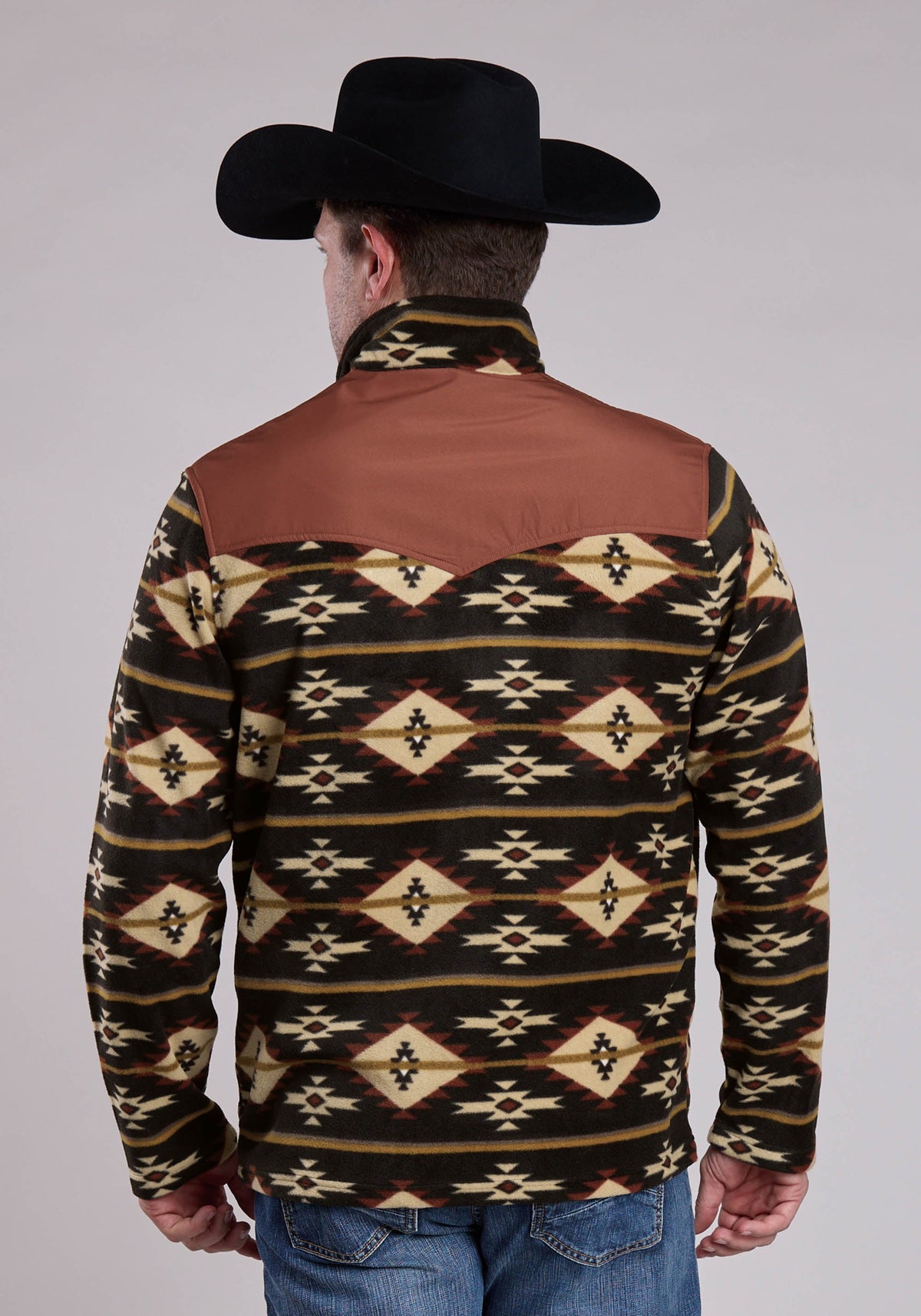 Mens Jacket Zipper Black Go Rt Aztec Print Micro Fleece Western Jacket