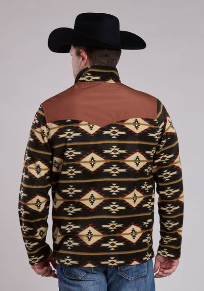 Mens Jacket Zipper Black Go Rt Aztec Print Micro Fleece Western Jacket