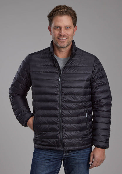 Mens Black Nylon Down Proof Coated Zipper Jacket