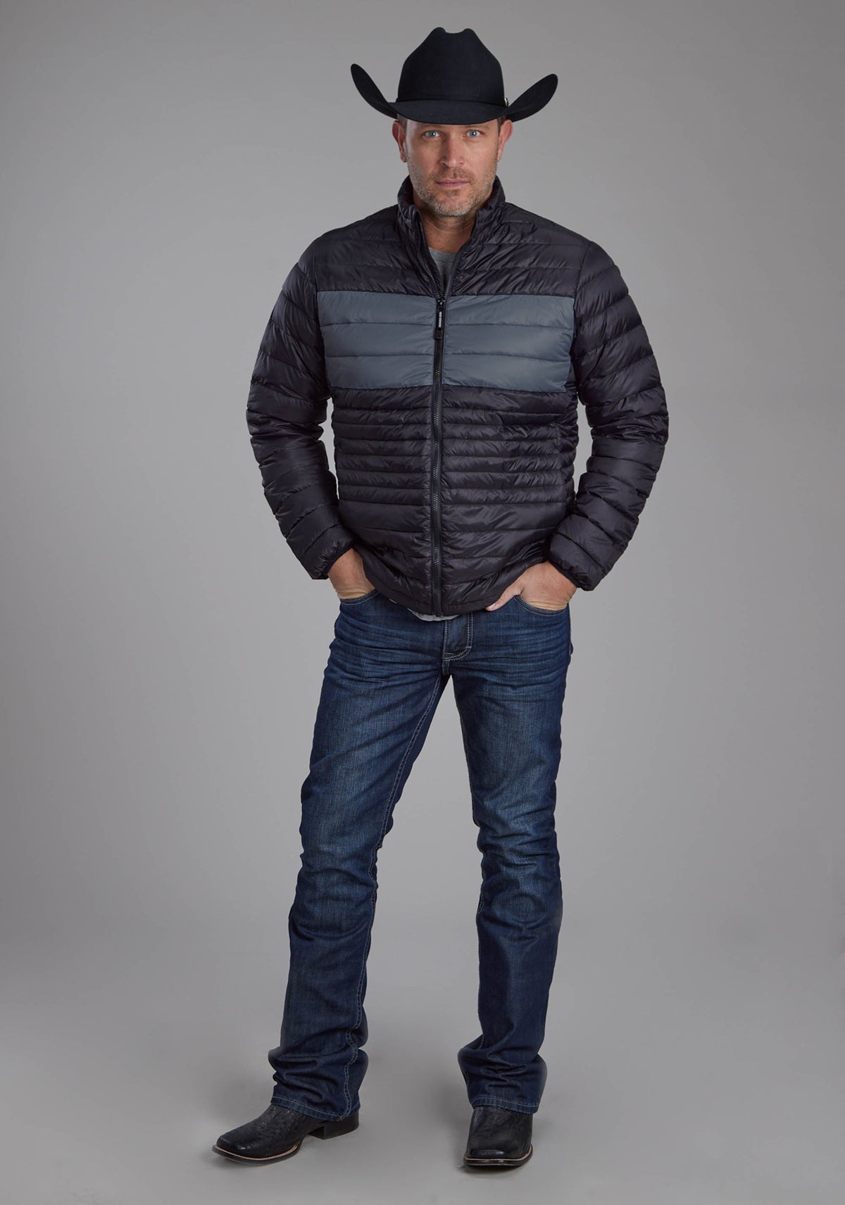Mens Black Nylon Down Zipper Jacket