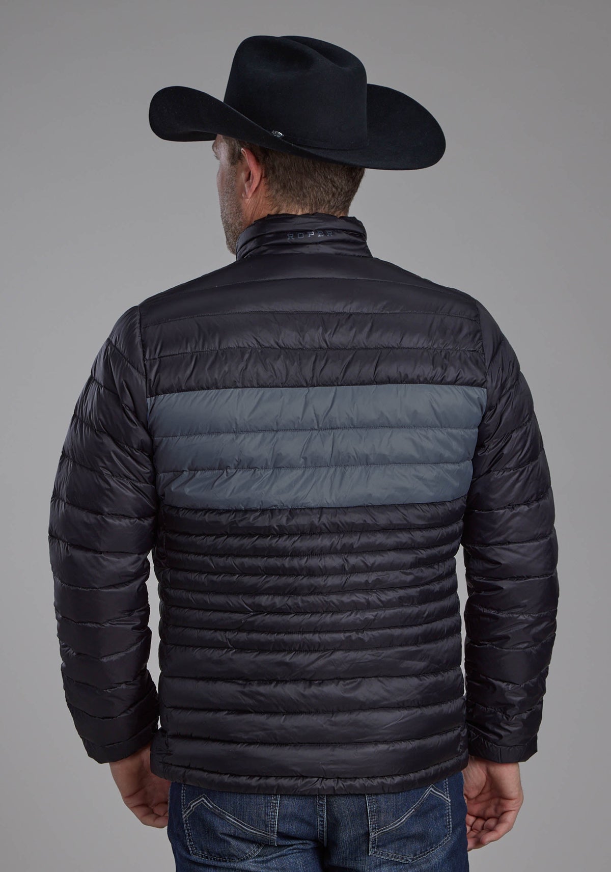 Mens Black Nylon Down Zipper Jacket