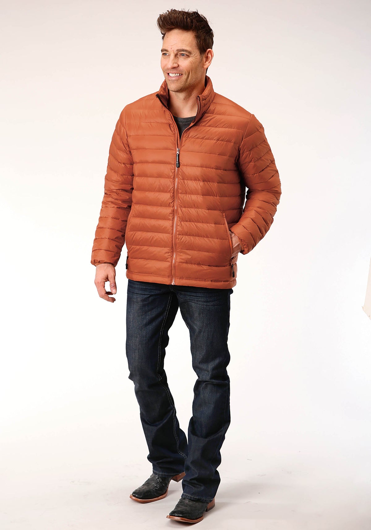 Mens Down Proof Coated Jacket  Rust